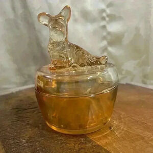 Vintage Jeannette Glass Company Marigold Scottish Terrier Dog  Powder Jar